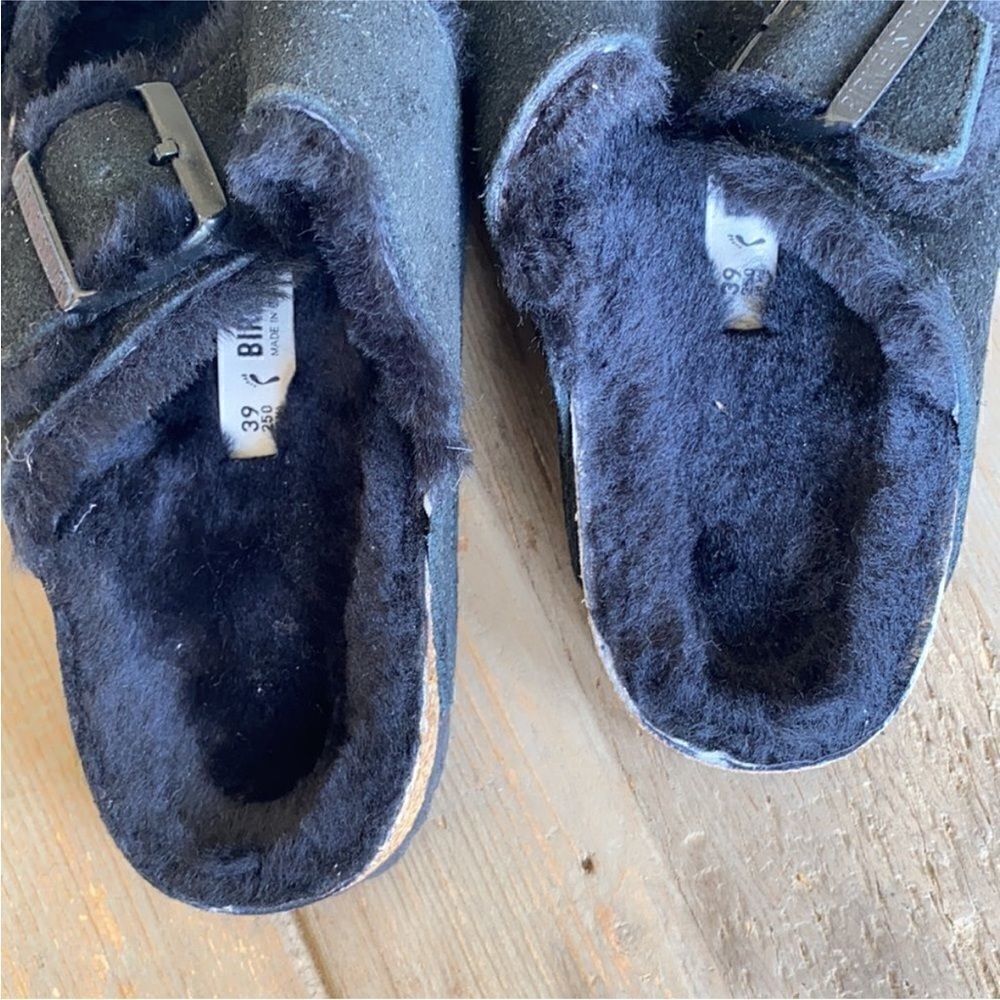 Birkenstock Arizona Big Buckle Shearling Sandals Black NWOB EU 39 - Picture 8 of 9